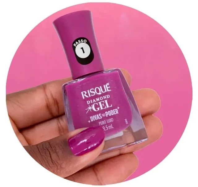 Kit com 2 esmaltes risqué diamond gel divas no poder puro luxo - Foto 5