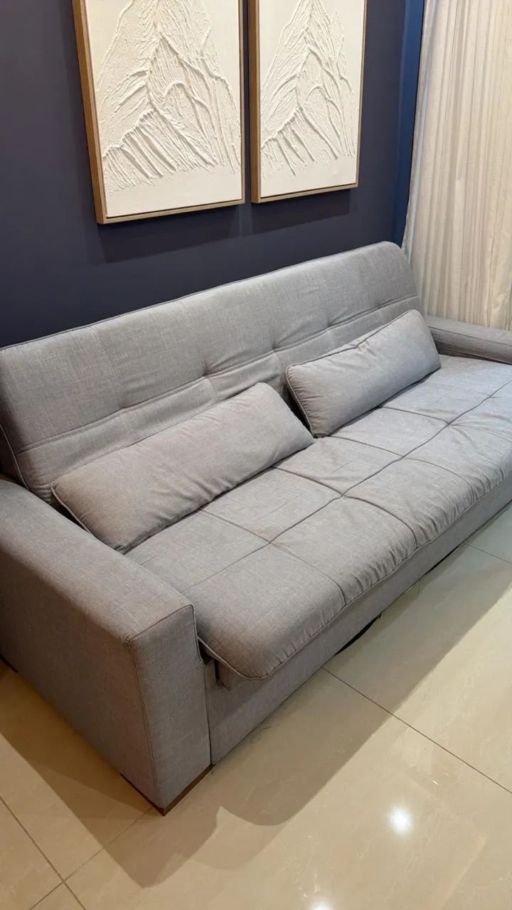 Sofá Cama Retrátil / Reclinável em linho Cinza - Excelente Estado - Foto 3