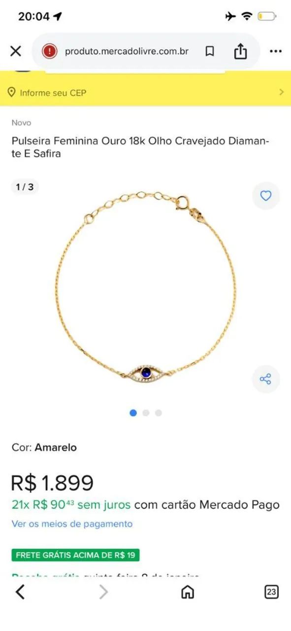 Pulseira de ouro 14k olho grego  - Foto 3