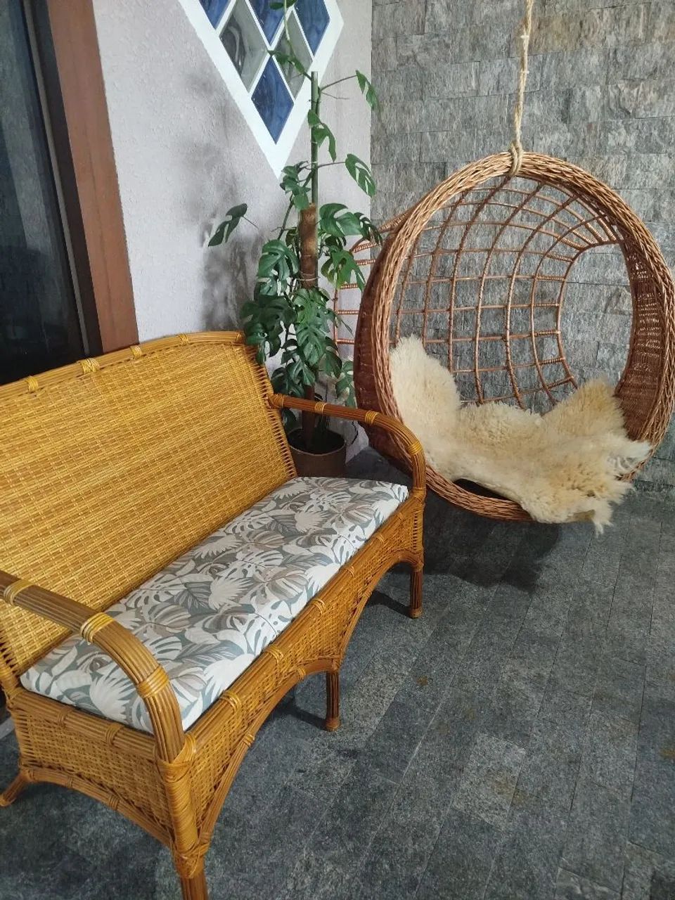 Namoradeira em junco com assento novo impermeavel e balanço de vime - Foto 3