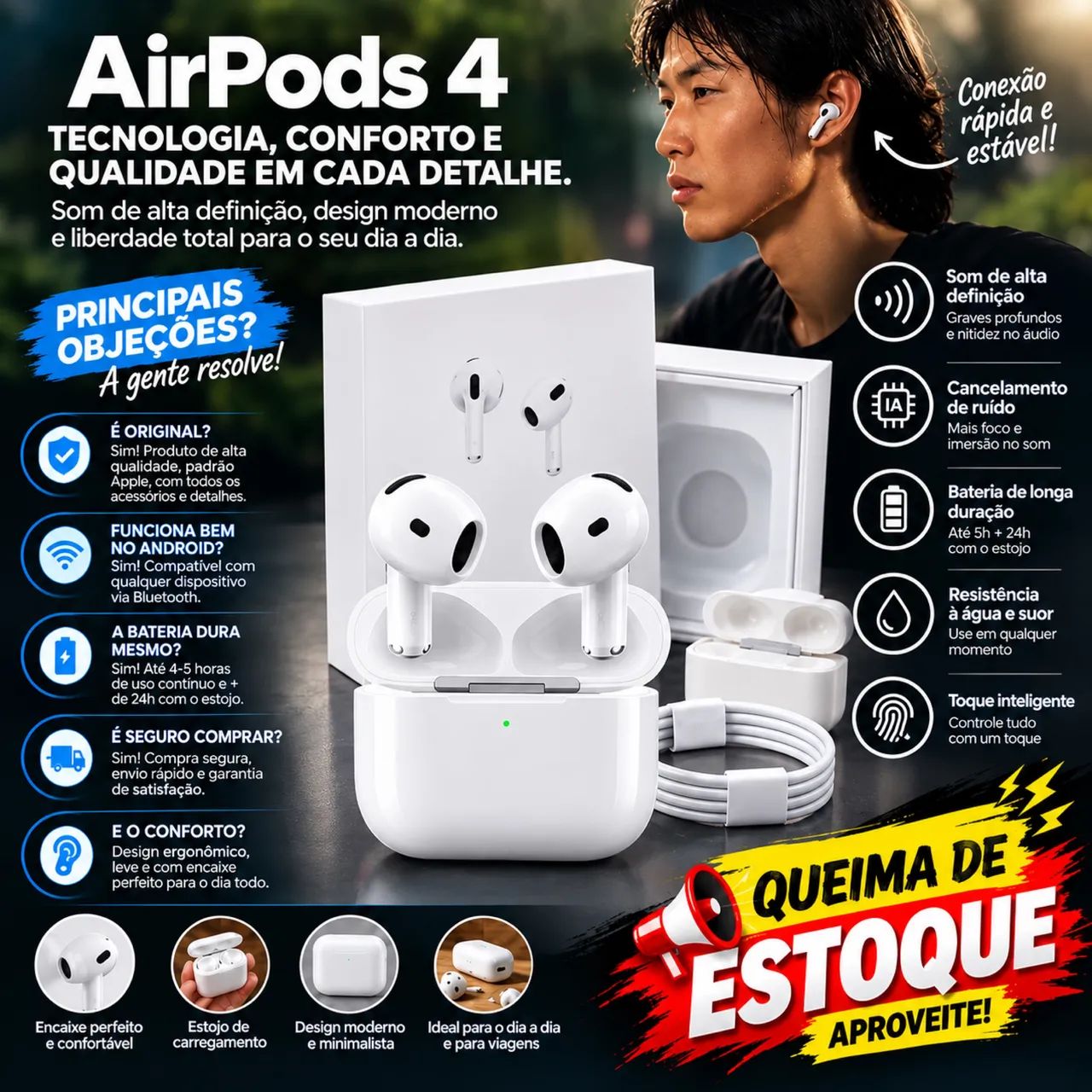 Fone compatível Iphone AirPods 