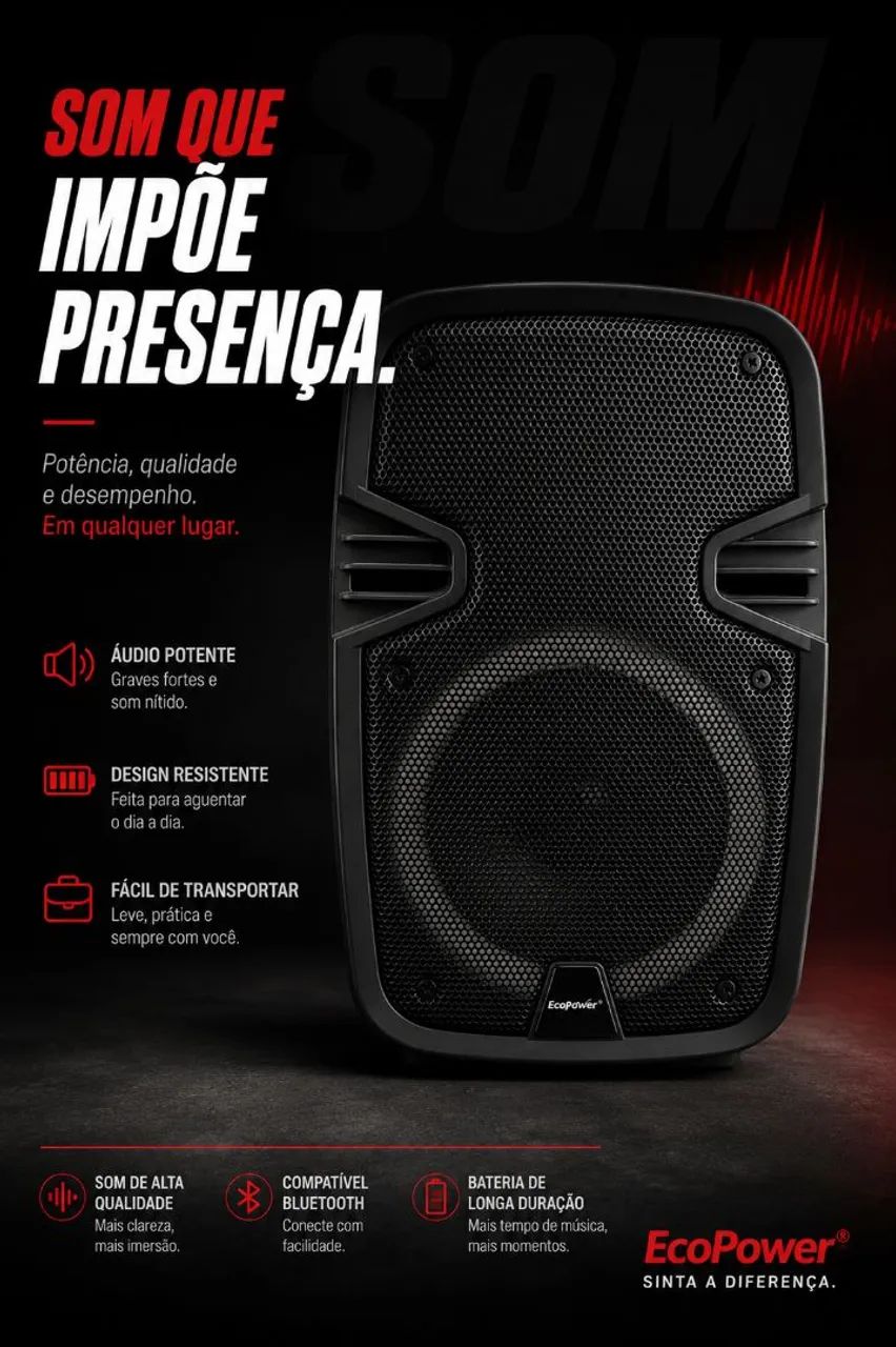 Caixa de Som Bluetooth Ecopower - Excelente Estado | Funcionando Perfeitamente