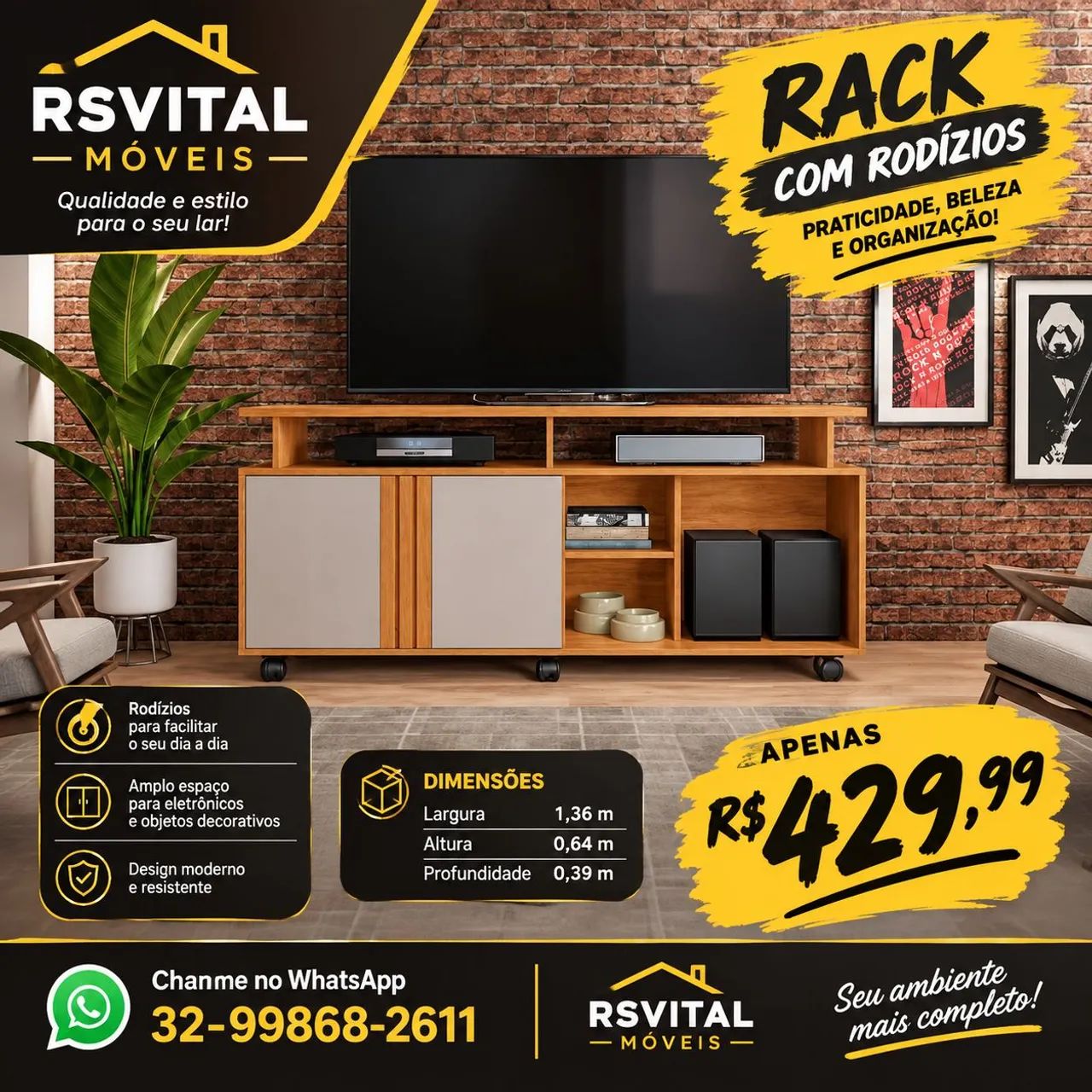 Rack com rodízios cinamomo off white (NOVO) 