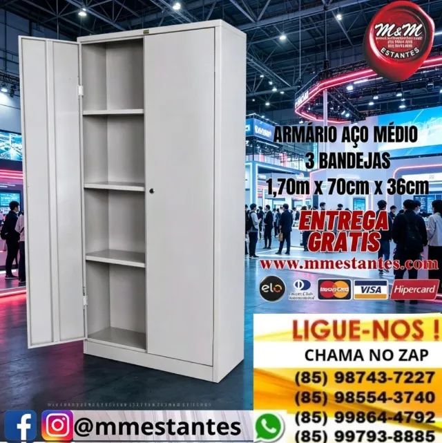 Entrega Grátis e Imediata - Armário de Aço 03 Bandejas 