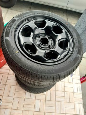 4 Pneus 195/55r15 e rodas de ferro da eco esporte - Foto 2