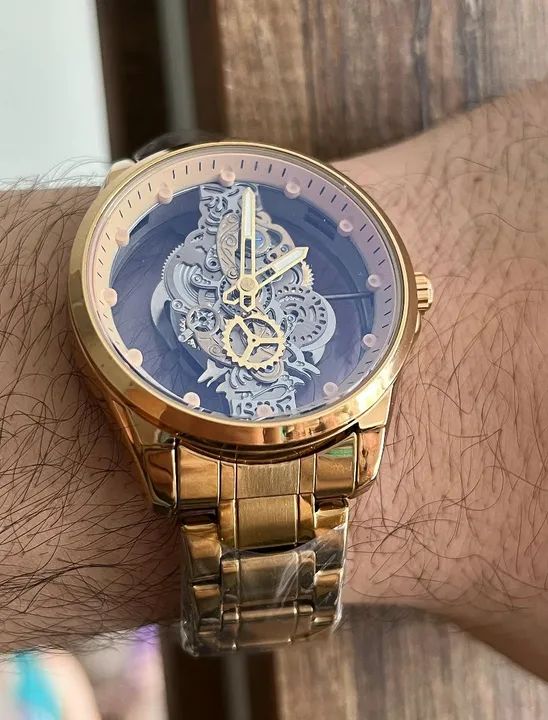 Relógio automático unissex série ouro moderno transparente  - Foto 6