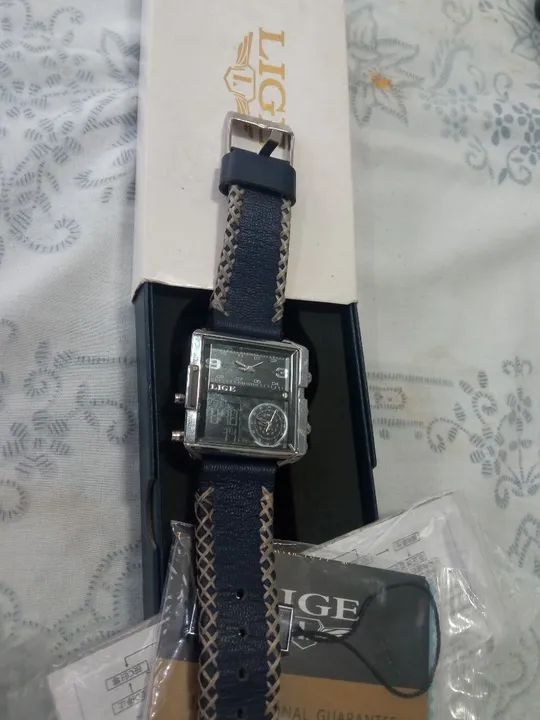 Relógio Lige original dual time e digital com caixa e manual - Foto 4