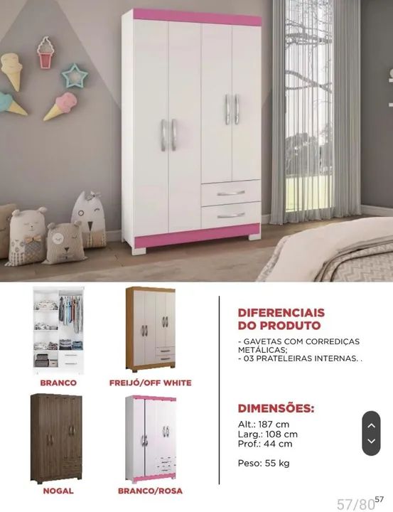 Gurda roupa solteiro 4 portas 2 gavetas  - Foto 2