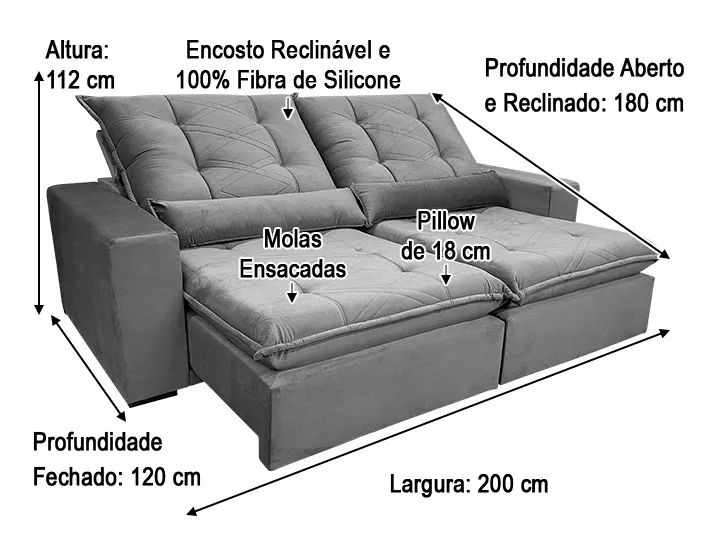 Sofá Retrátil Reclinável 2,00 m Vermelho Molas Ensacadas a54 - Foto 5