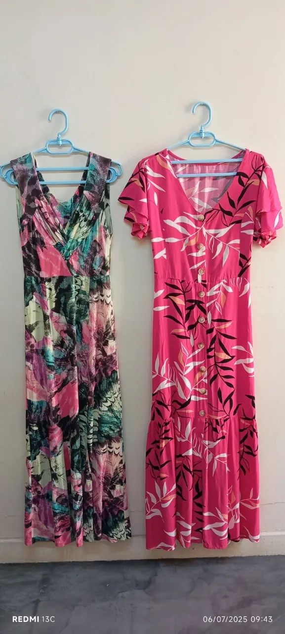 kit c/2 vestidos longos tamanho P/M