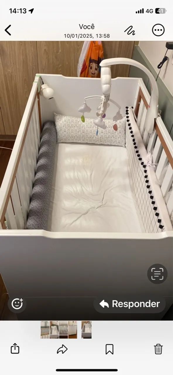 Berço bebê branco com detalhes em madeira  - Foto 3