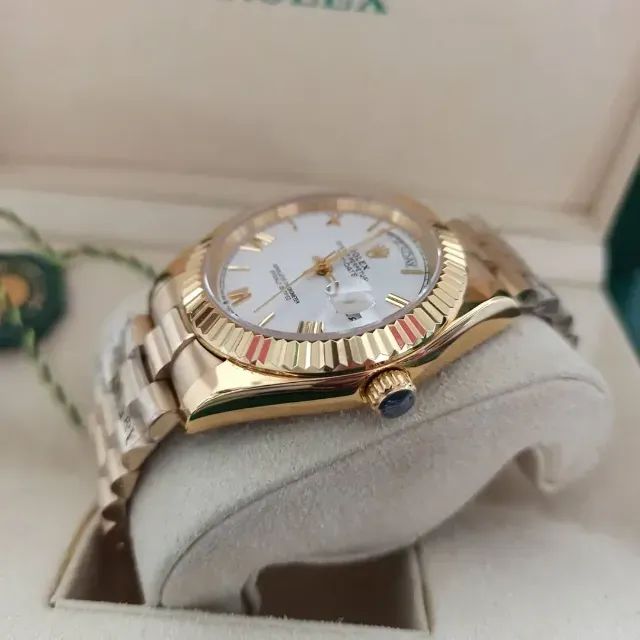 Relógio Rolex Automático Modelo Day DATE Presidente Dourado Com Mostrador Branco - Foto 3