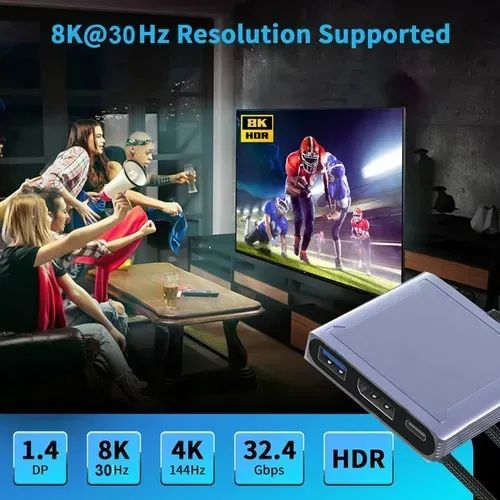 Hub Adaptador Tipo C Displayport 3 Em 1 8k 60hz 4k 144hz Macbook PC celular - Foto 2