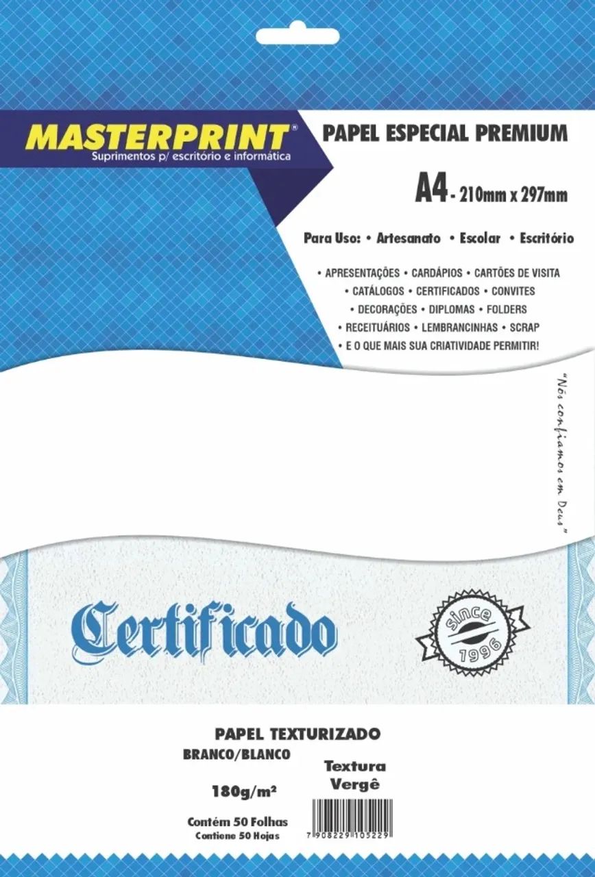 PAPEL VERGÊ BRANCO 180G MASTERPRINT A4 50 FOLHAS - Foto 2