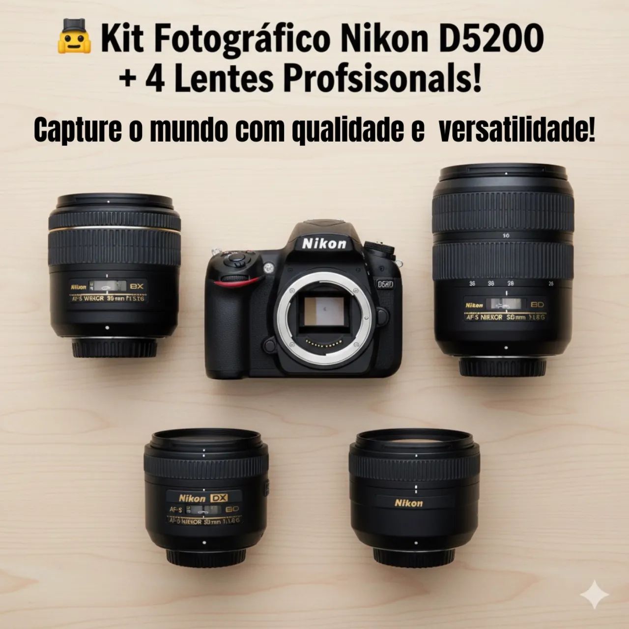 Nikon D5200 + 4 Lentes + 2 Baterias - Kit Completo DSLR