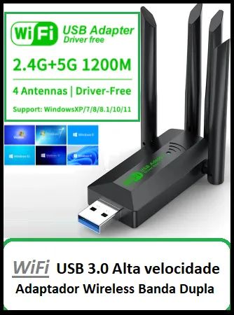 Conecte sua internet com a velocidade 5G-através deste Adaptador Wi-Fi-Dual Band-4 Antenas - Foto 2