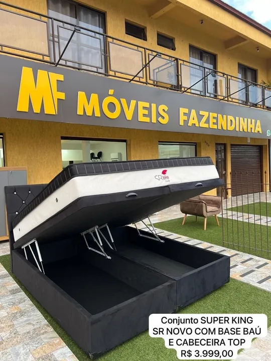 Cama Nova Super King - Base Baú Cabeceira- Colchão