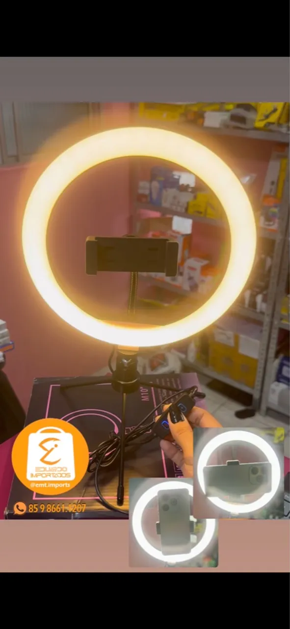 Ring Light 10 Polegadas com Tripé de mesa e Suporte para Celular