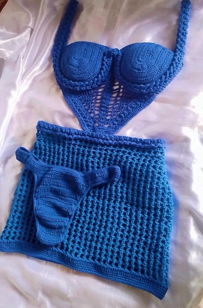 Conjunto de Crochê Azul - Praia e Verão