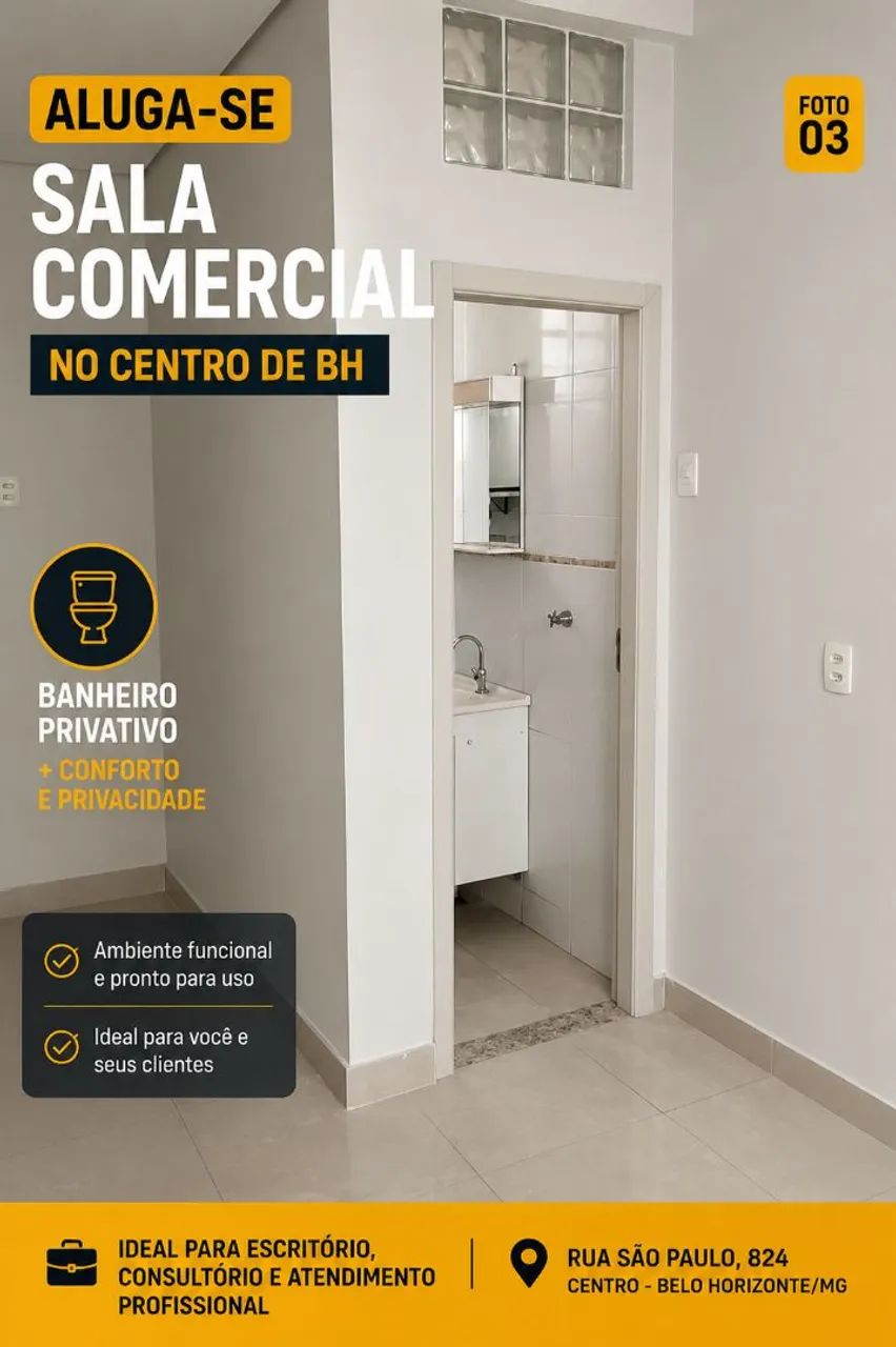 Sala Comercial 24m² Reformada no Centro de BH | Banheiro Privativo - Foto 3