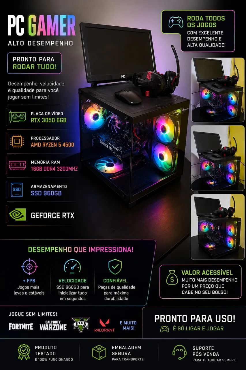 Pc gamer completo com placa de vídeo 