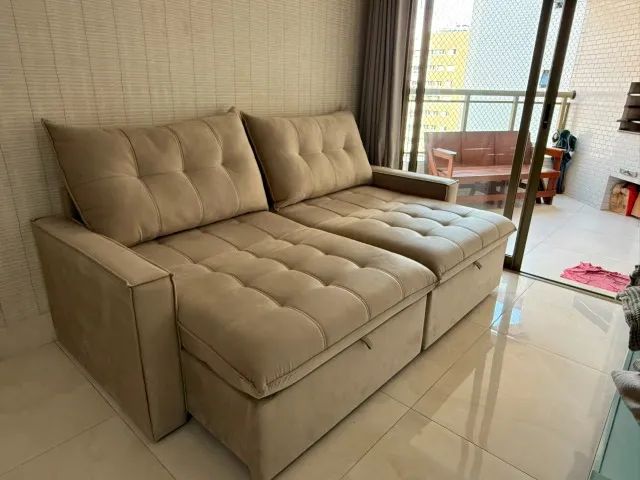 Sofá Retrátil Cinza-Claro, 2,30m, Impermeabilizado e Superconfortável