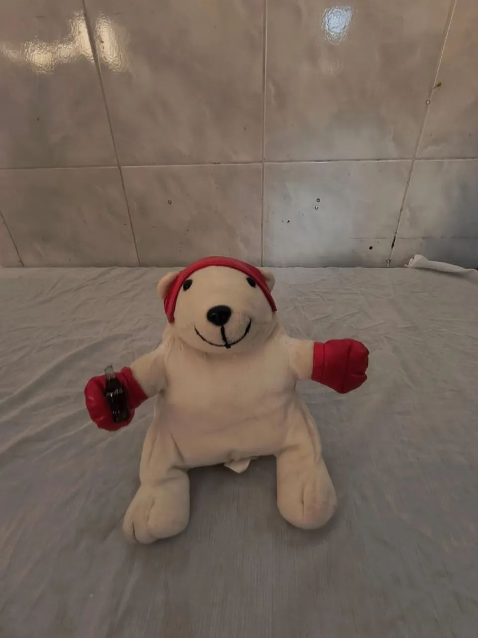 Pelúcia Urso Polar Coca-Cola Olimpíadas 2000 Sydney Boxe - Com Garrafinha - Foto 4