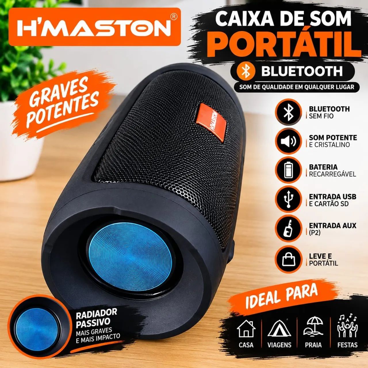 Caixa de Som Portátil H?MASTON H007 Bluetooth - Foto 2