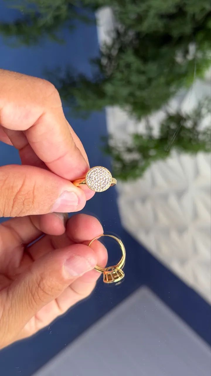 Anel chuveiro ouro 18K com pedras brilhantes  - Foto 3