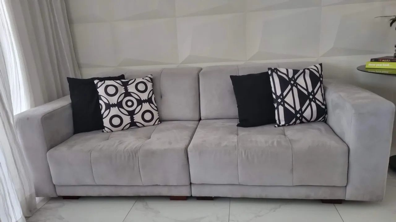 Sofá Fixo Cinza-Claro Suede - Excelente Estado!  - Foto 3