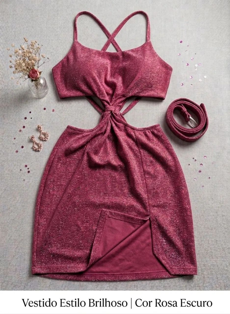 Vestido com cinto,brilhoso