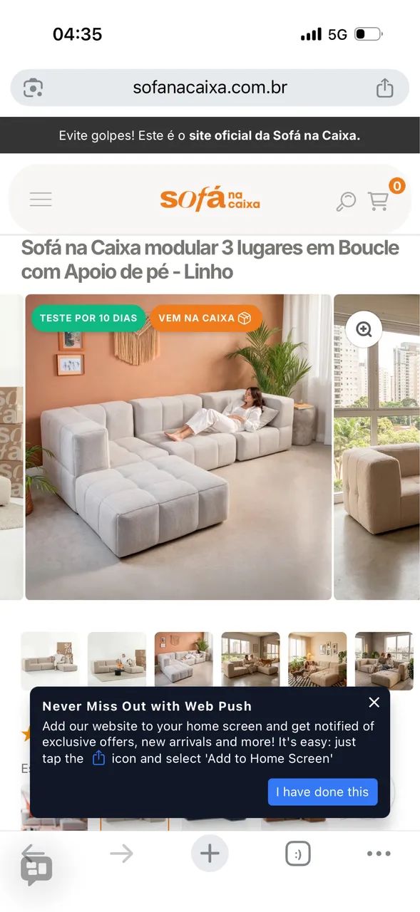Sofá na Caixa Modular 3 Lugares Bouclé Linho + Puff - Foto 2