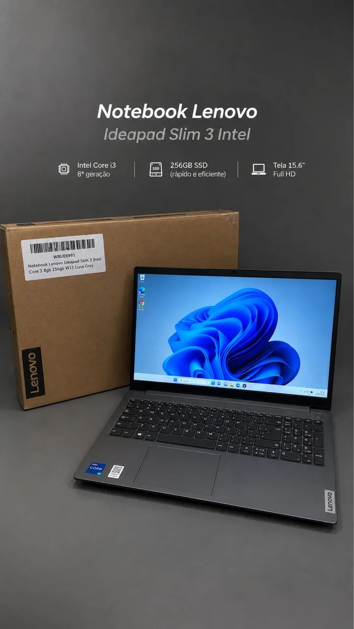 Notebook Lenovo Ideapad Slim 3 Intel Core 3 8gb 256gb W11 Luna Grey