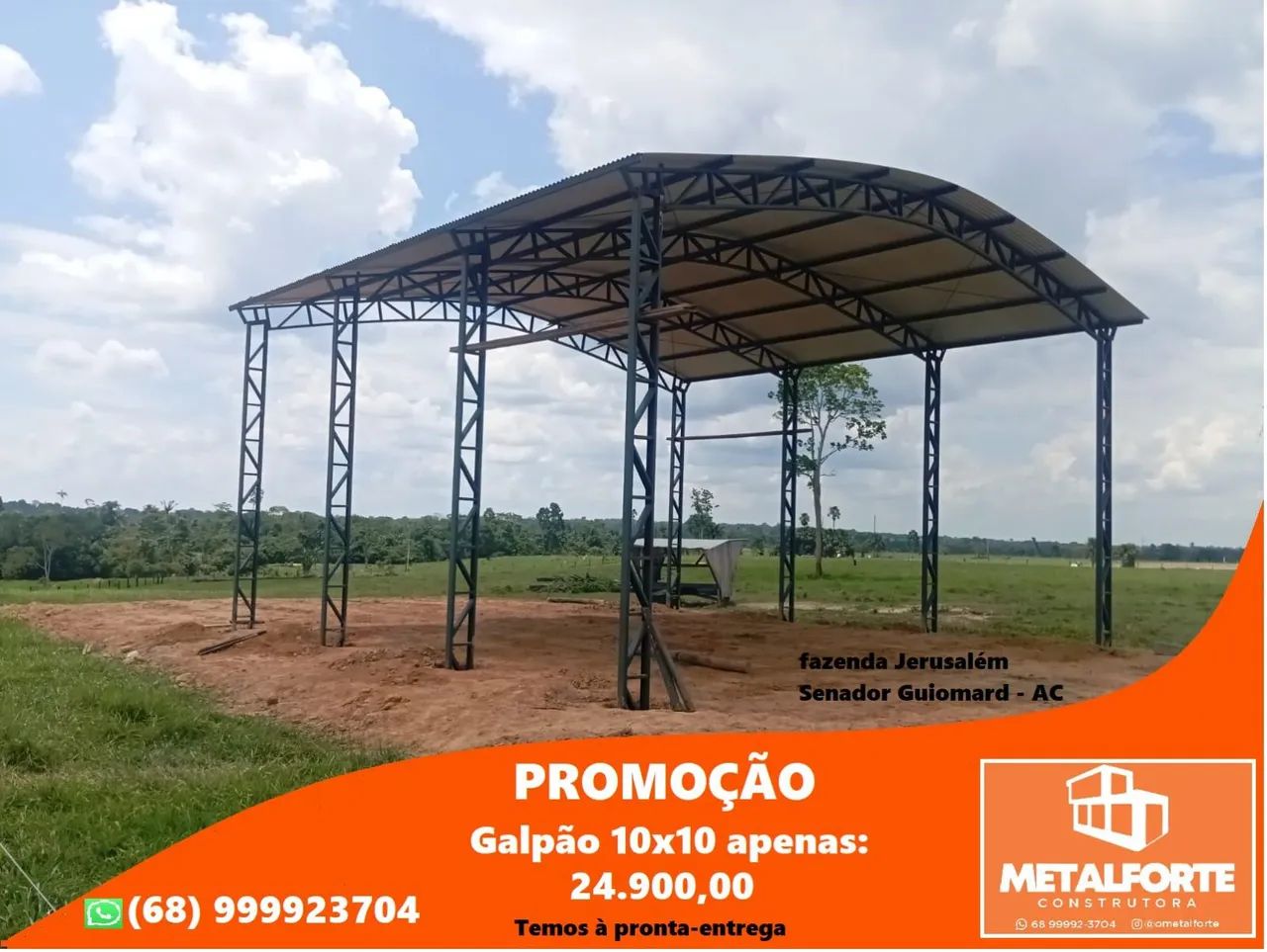 Galpão 10x10 entregue em 7 dias úteis 