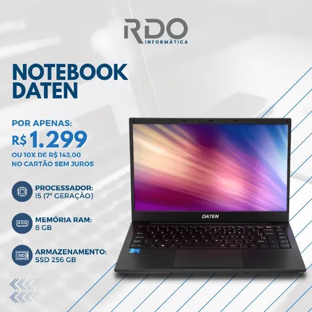 Notebook Daten i5 7ª Geração 8GB SSD 256GB - Pronto para uso