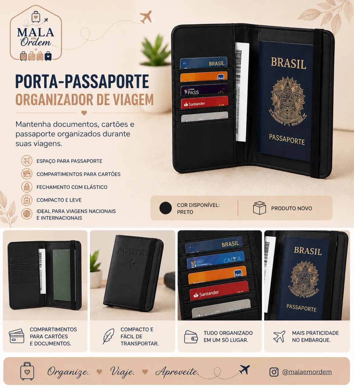 PORTA PASSAPORTE E PORTA DOCUMENTOS PARA VIAGEM