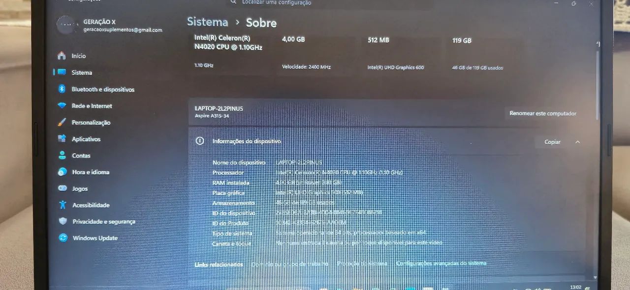 Notebook Acer Aspire 3 SSD 120GB Windows 11 Excelente Estado - Foto 2