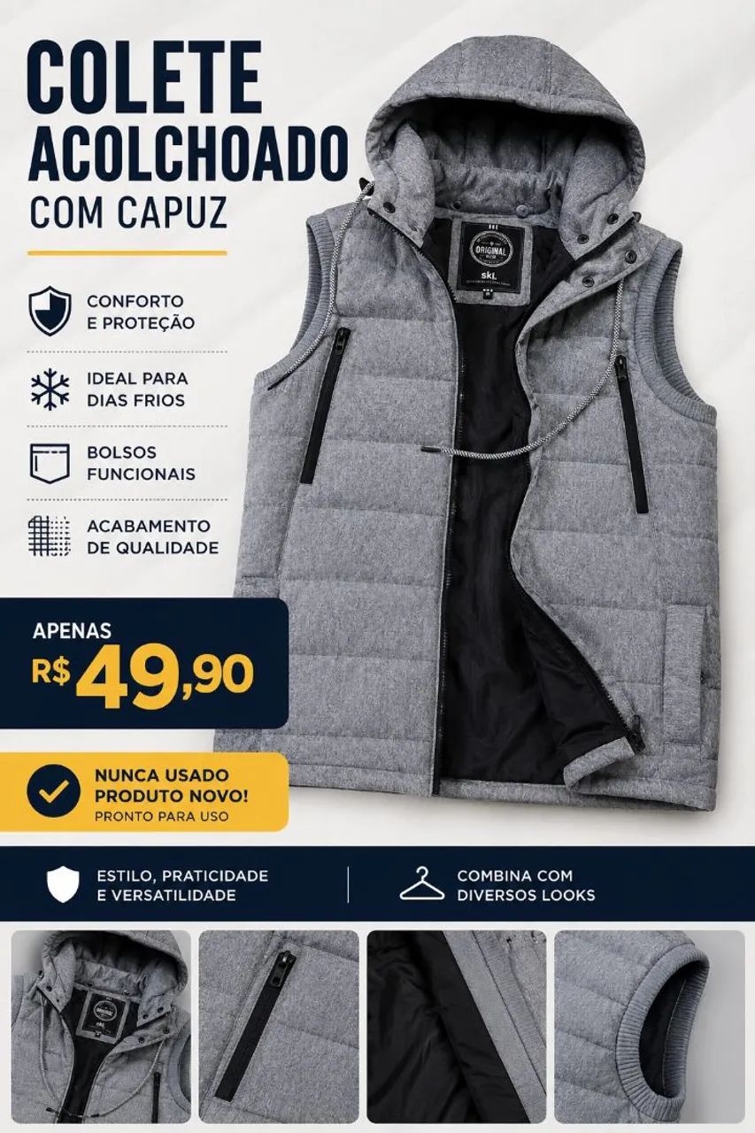Colete tamanho M - Acolchoado com capuz 