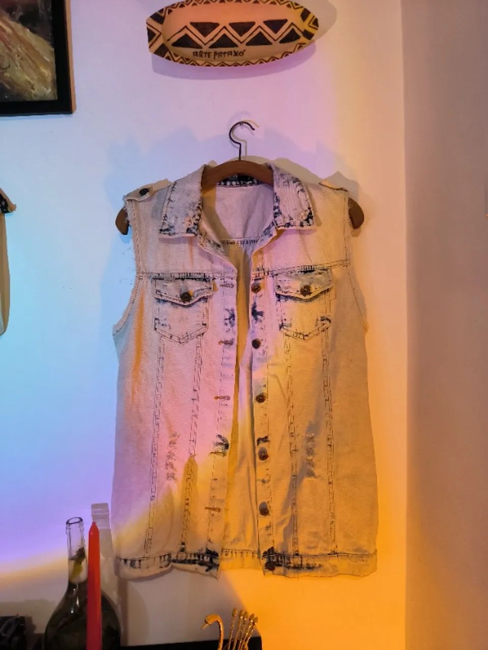 maxi colete jeans customizado quadrinhos p/m