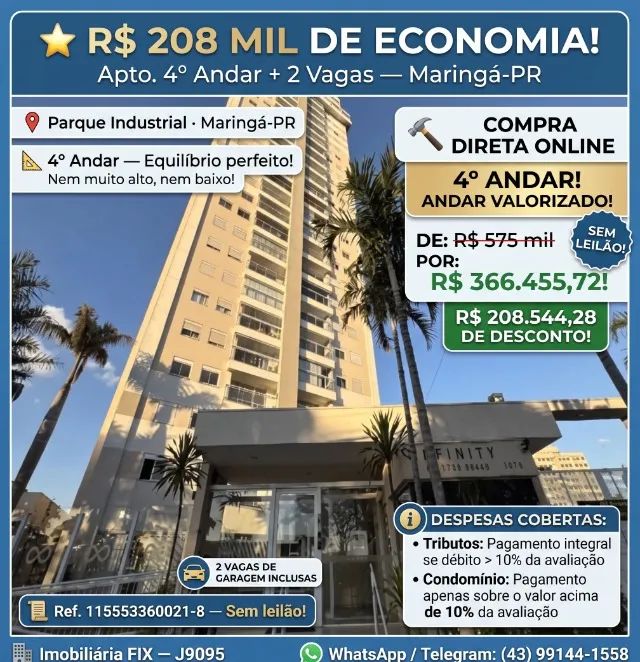 ? COMPRA DIRETA ONLINE ? BAIRRO PARQUE INDUSTRIAL! 4º ANDAR! SEM LEILÃO!