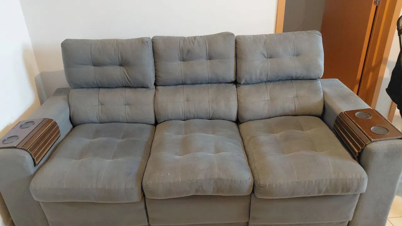 Sofá retrátil e reclinável cinza de 2m - Foto 2