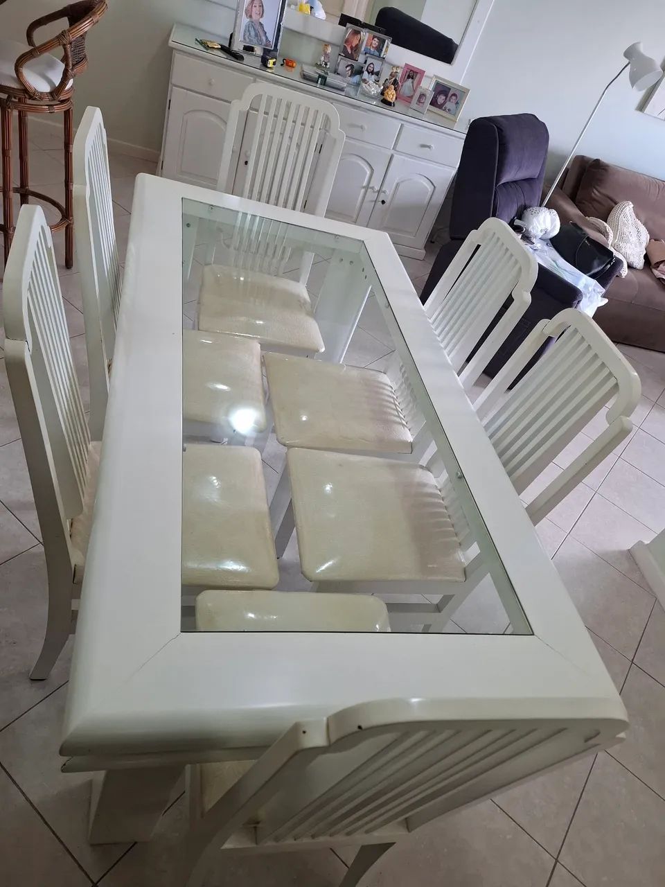 Mesa de jantar branca madeira solida 6 cadeiras65579521410179120