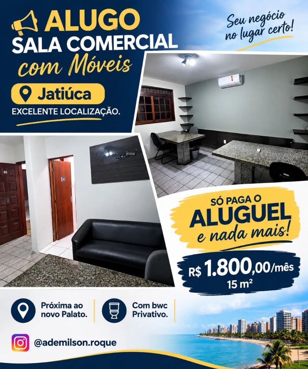 Alugo Sala Comercial Mobiliado na Jatiúca. 