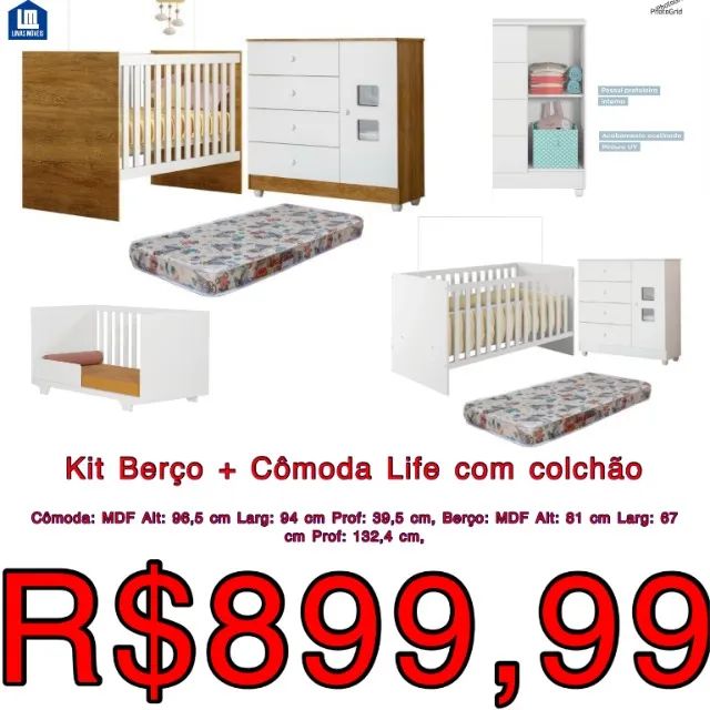 kit berço + comoda infantil com colchão