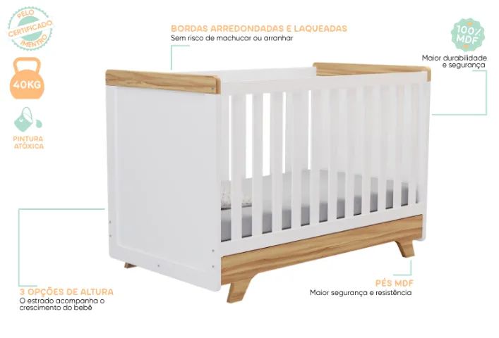 Berço Cama Americano Retro Peroba, 100% MDF  - Foto 5