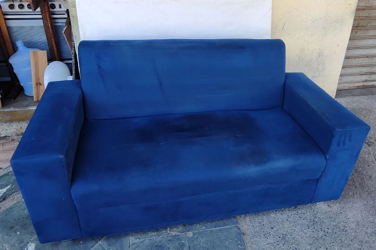Sofá 3 Lugares Azul Veludo