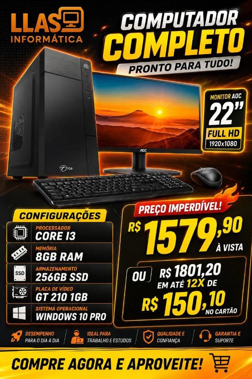 Computador Completo Core I3 NOVO 1 ANO DE GARANTIA
