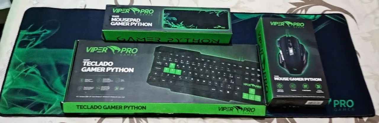 Produto NOVO E TESTADO - Kit Viper Pro Phyton - Teclado, Mouse e MousePad - Belíssimo 