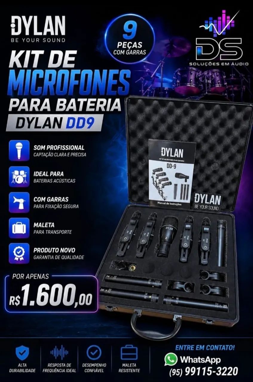 Vende-se kit microfone de bateria Dylan DD9