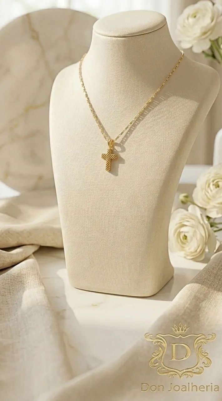 Conjunto Piastrine e Crucifixo em Ouro 18k 750 - Foto 2